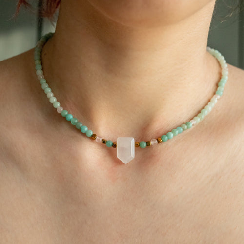 Amazonite & Rose Quartz Necklace – crystal – Corona Charms