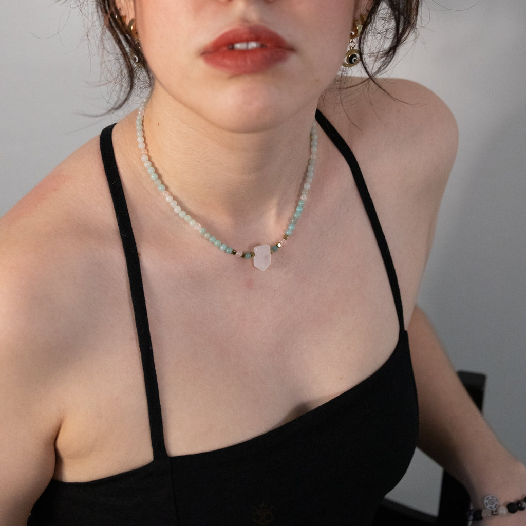 Amazonite & Rose Quartz Necklace – crystal – Corona Charms