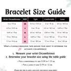 Bracelet size guide showing wrist measurement chart for selecting bracelet sizes