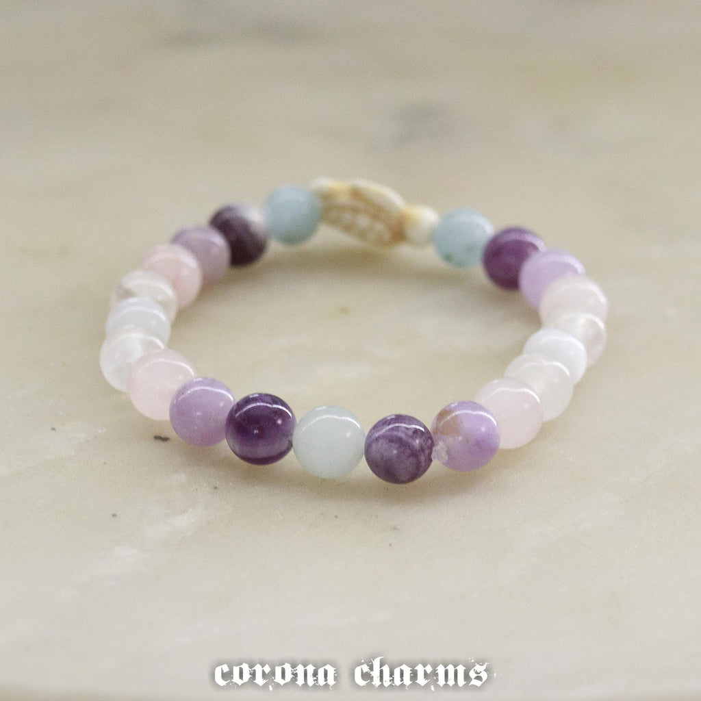 Handmade Gemstone Bracelet, Boho Turtle Charm, Healing Crystal Jewelry – XS crystal – Corona Charms