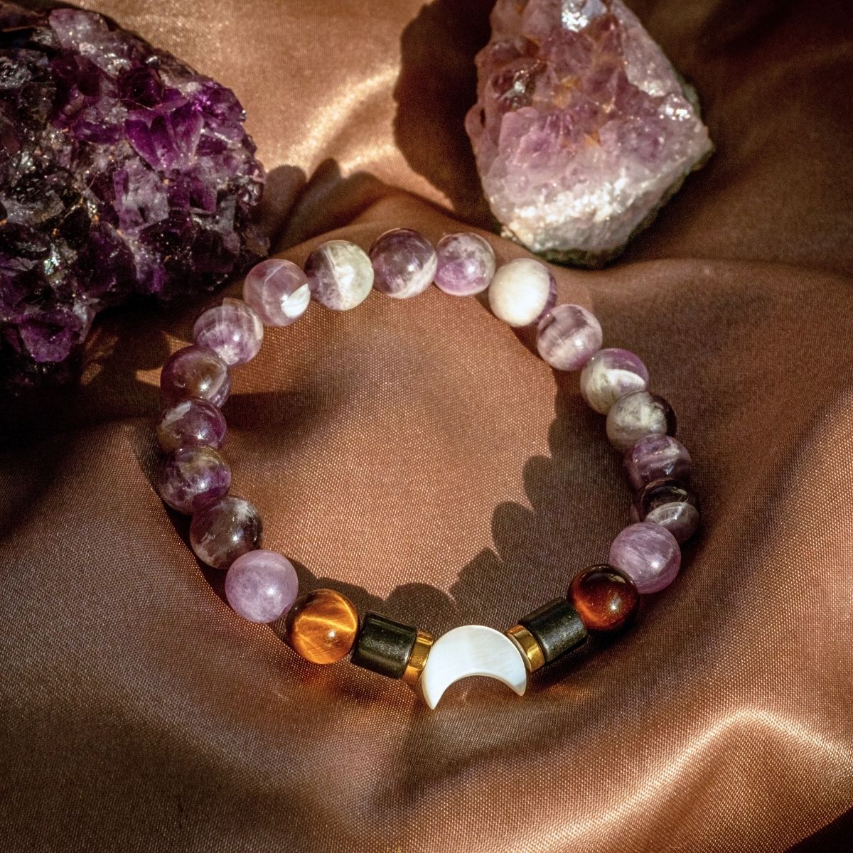 Moonlight Lover Bracelet | Dark Amethyst & Golden Hematite – XS crystal – Corona Charms
