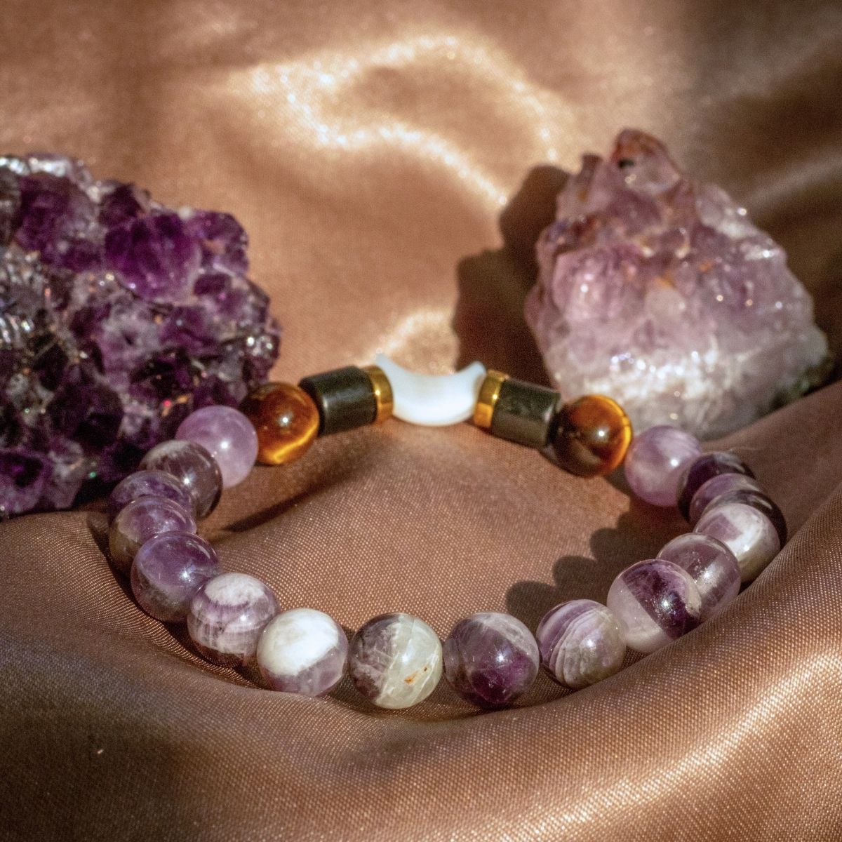 Moonlight Lover Bracelet | Dark Amethyst & Golden Hematite – XS crystal – Corona Charms