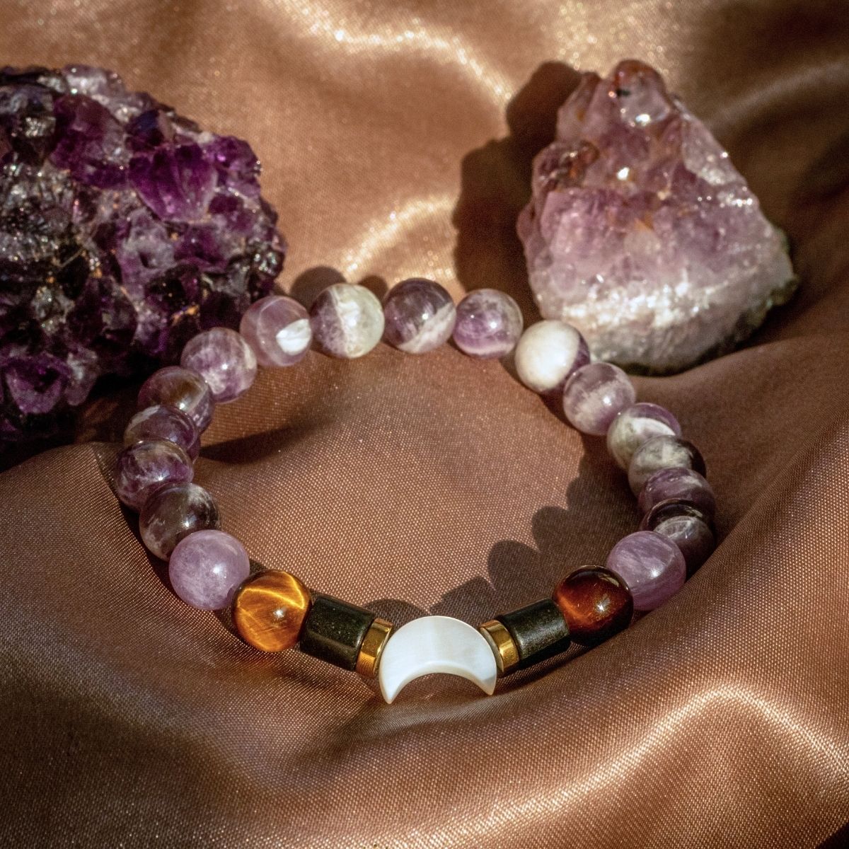 Moonlight Lover Bracelet | Dark Amethyst & Golden Hematite – XS crystal – Corona Charms