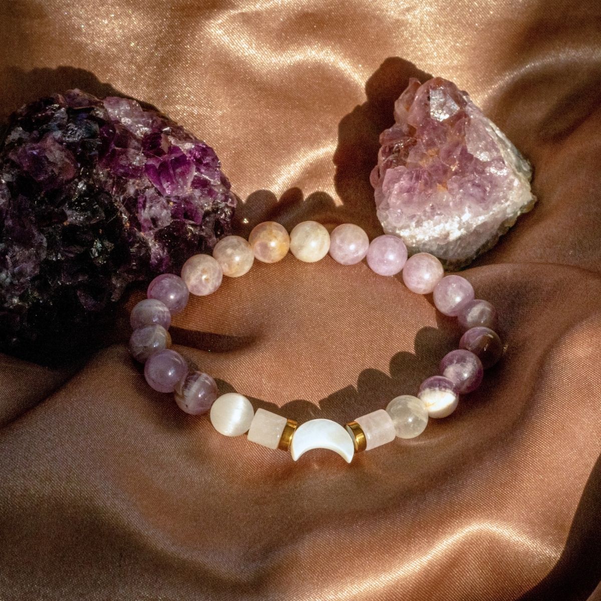 Moonlight Lover Bracelet | Lavender Amethyst & Golden Hematite – XS crystal – Corona Charms