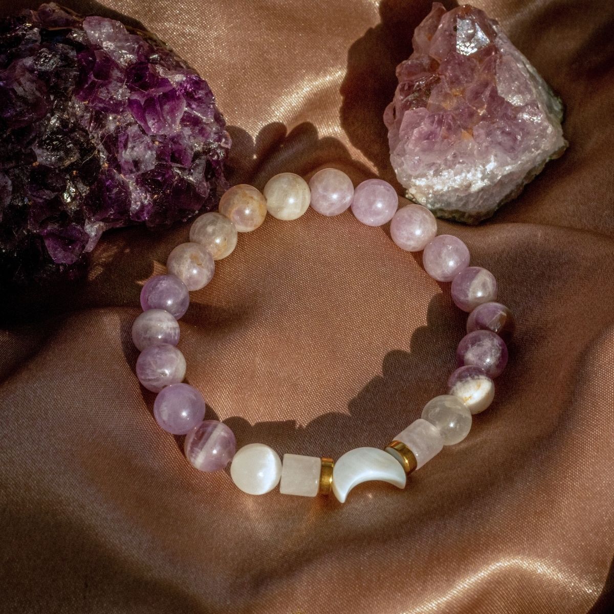 Moonlight Lover Bracelet | Lavender Amethyst & Golden Hematite – XS crystal – Corona Charms