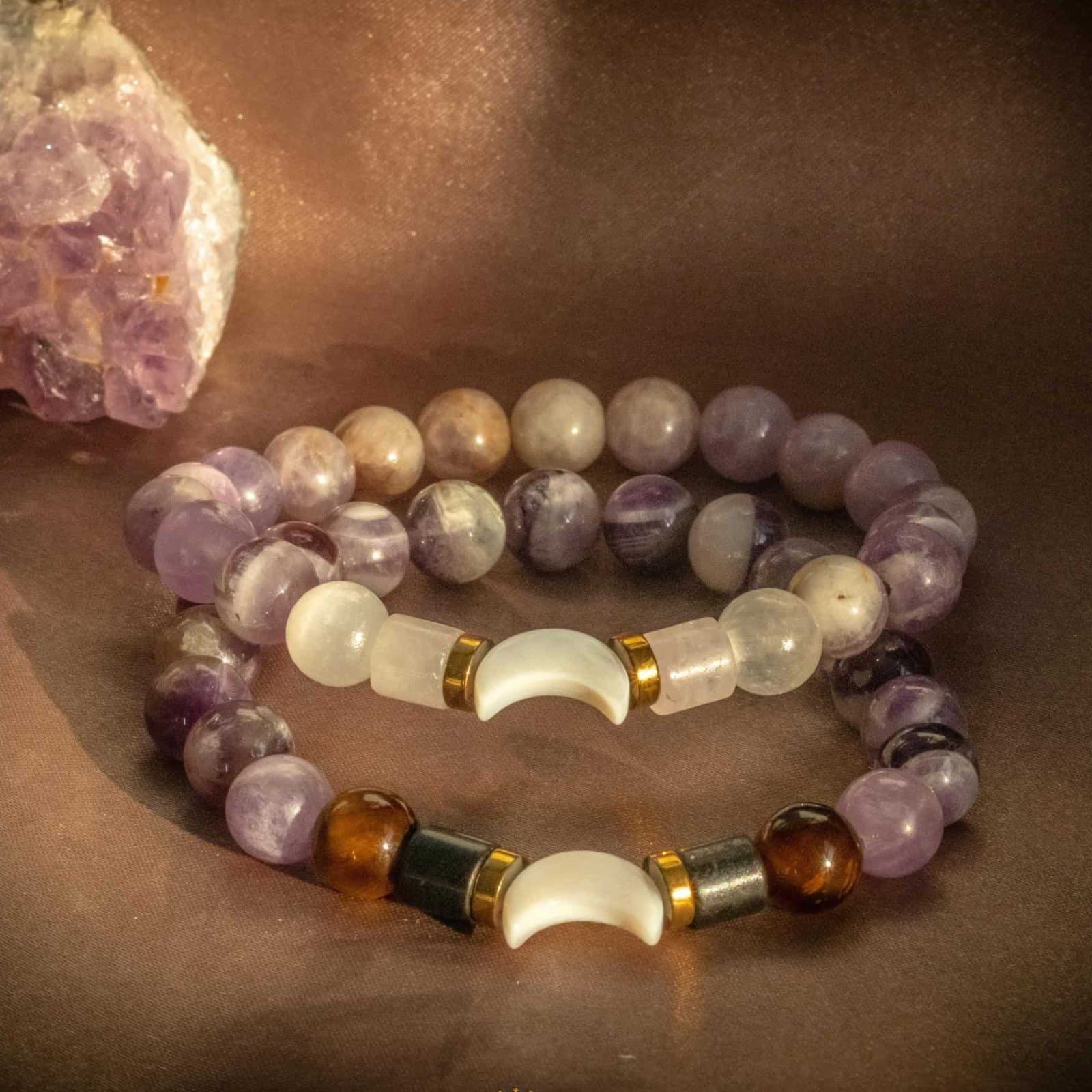 Moonlight Lovers Bracelet – Handmade Beaded Jewelry for Couples & Friends – Hematite Golden Plated crystal – Corona Charms